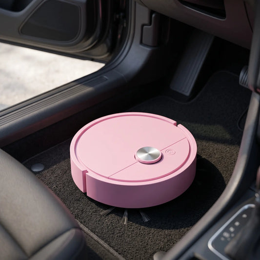 StallSweep One pink robot vacuum on a car floor mat